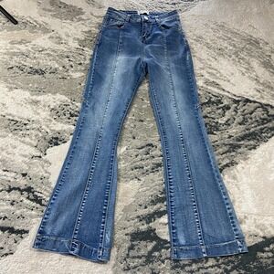 Y2K C.H.Z. Star Topshap Moto Jeans Sz 29 Blue Denim Wash Bootcut Leg Flared